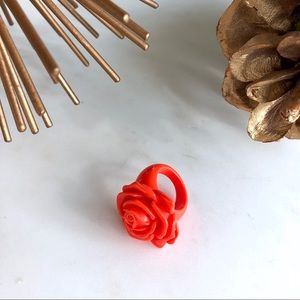 Vintage bright orange flower statement ring